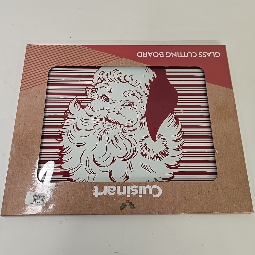 Cuisinart Winter Christmas Vintage Santa Glass Cutting Board 12" x 15" NEW